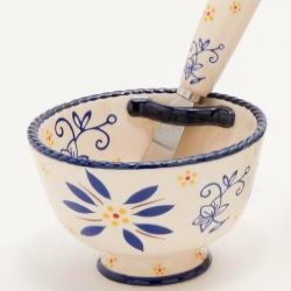 H159-NIB Temptations Blue and White Floral Dip Bowl & Spreader - Picture 2 of 4